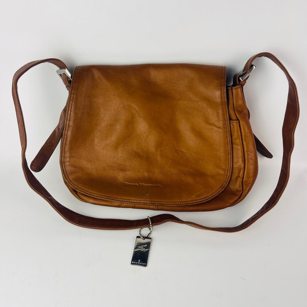 Stone Mountain Flap Shoulder Bag Vintage Brown Leather 12 x 9 x 3